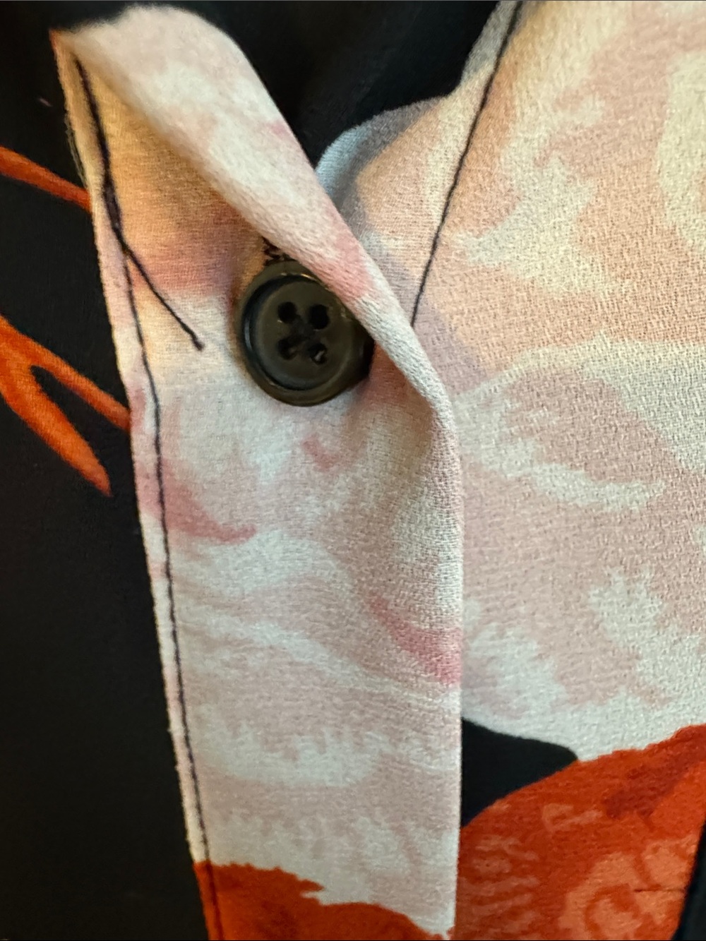 Who What Wear Black Button-Down Top with Pink and Red Floral Print - Picture 7 of 9